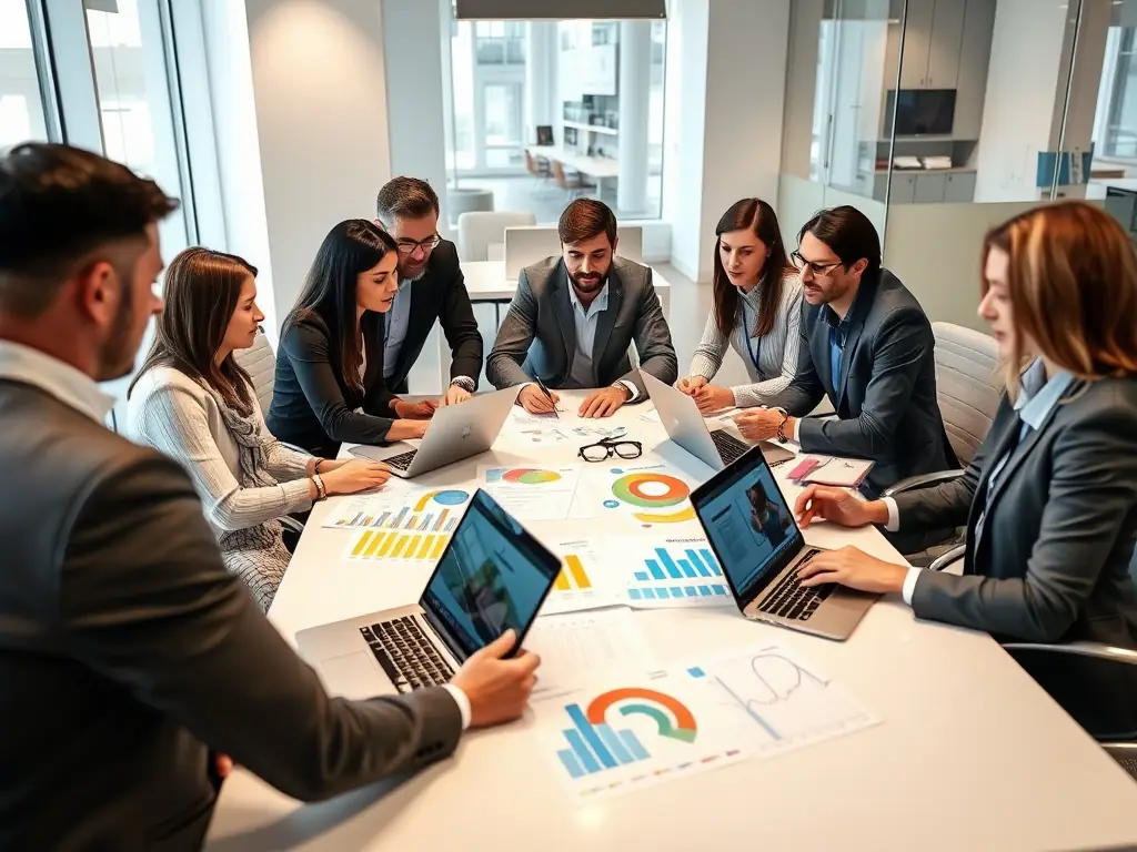 A marketing team collaborating on content creation using itoa's platform, emphasizing the ease of campaign creation and management.